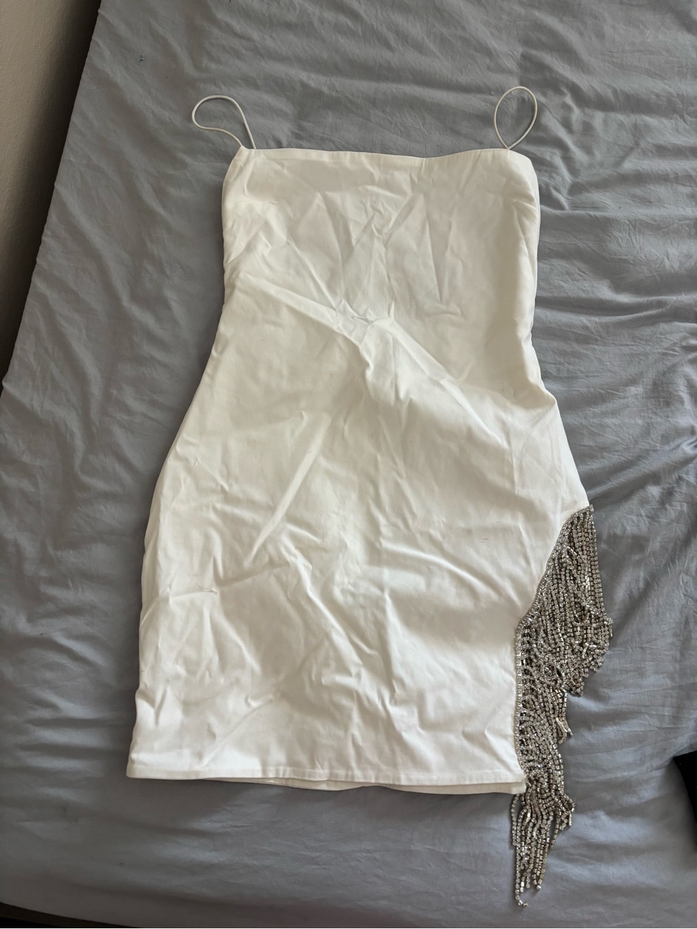 Oh Polly White Mini Dress with Beaded Fringe
